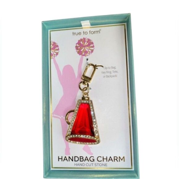NIB True to Form Red Glass and Rhinestone Cheerleading 3" Bagcharm | Keychain - Picture 1 of 2